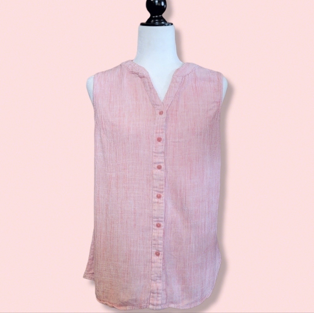 WEATHERPROOF Linen Vintage Button Down Sleeveless Top